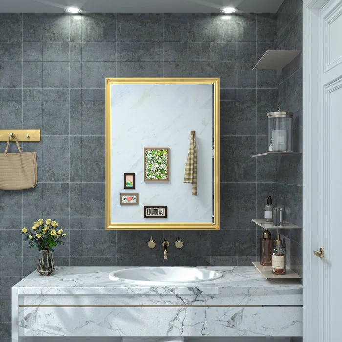 Cyrille Modern Recessed or Surface Mount Golden Mirror Cabinet