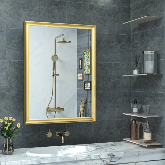 Cyrille Modern Recessed or Surface Mount Golden Mirror Cabinet - Image 3