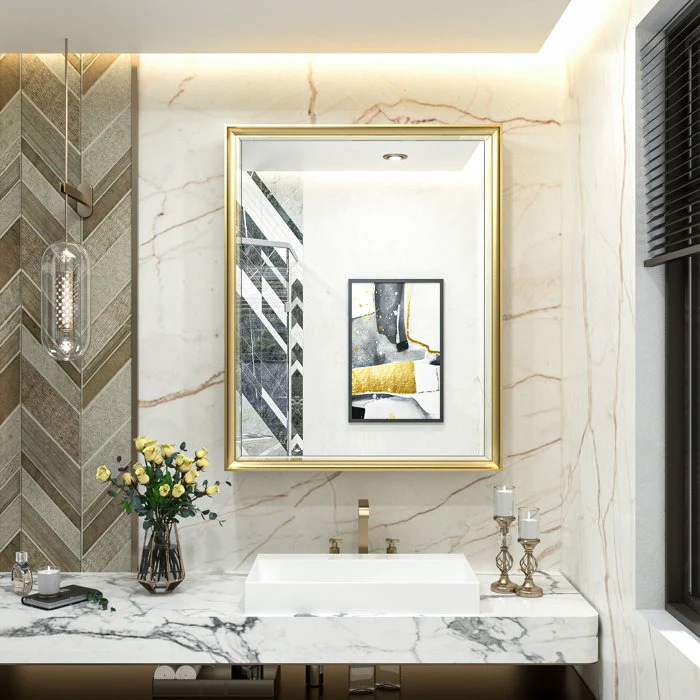 Cyrille Modern Recessed or Surface Mount Golden Mirror Cabinet - Image 4