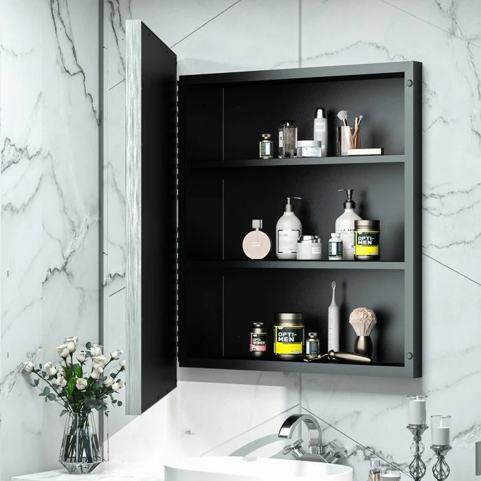 Cyrille Modern Recessed or Surface Mount Silver Mirror Cabinet - Image 3
