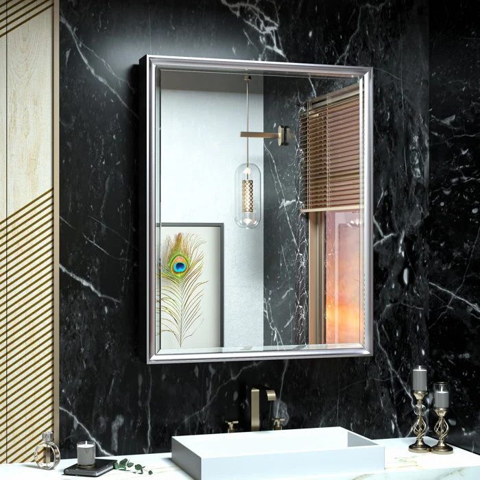 Cyrille Modern Recessed or Surface Mount Silver Mirror Cabinet - Image 4