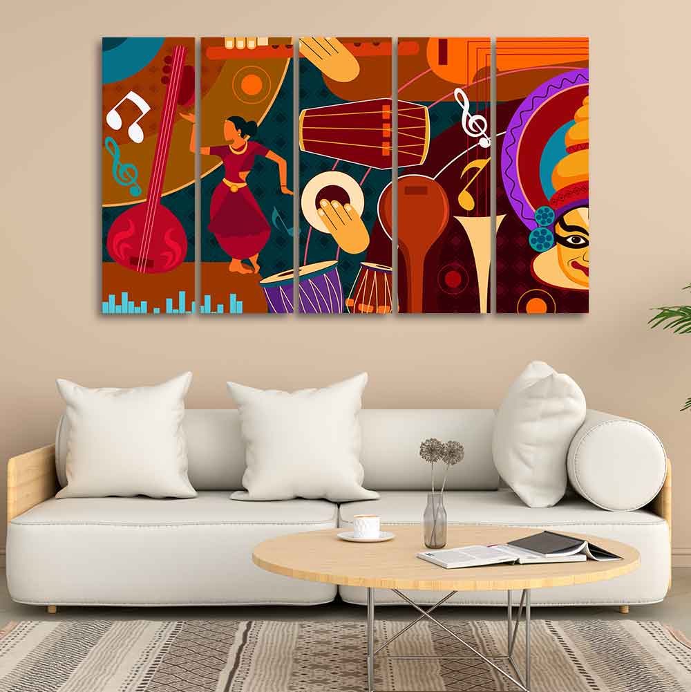 Dance & Music Instruments Canvas Wall Painting Set of Five - Image 2