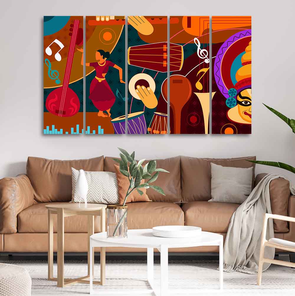 Dance & Music Instruments Canvas Wall Painting Set of Five - Image 3