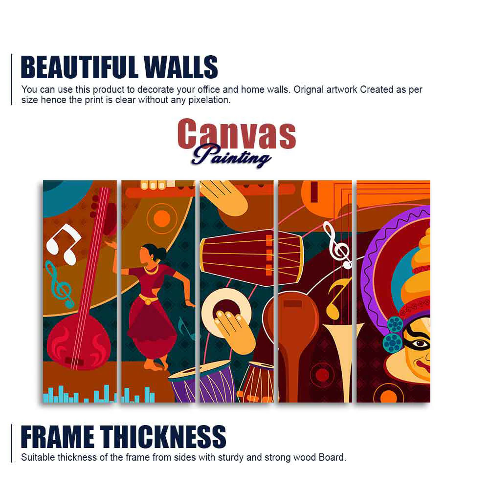 Dance & Music Instruments Canvas Wall Painting Set of Five - Image 5