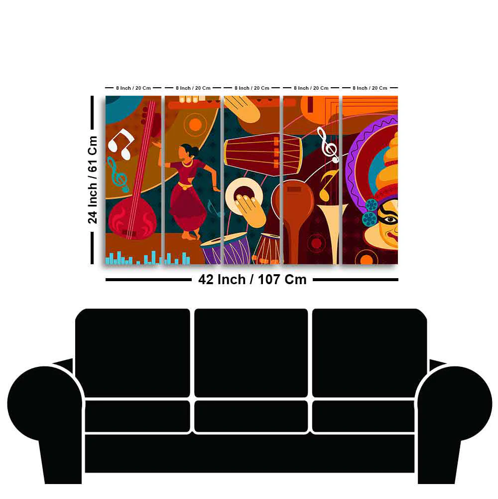 Dance & Music Instruments Canvas Wall Painting Set of Five - Image 6