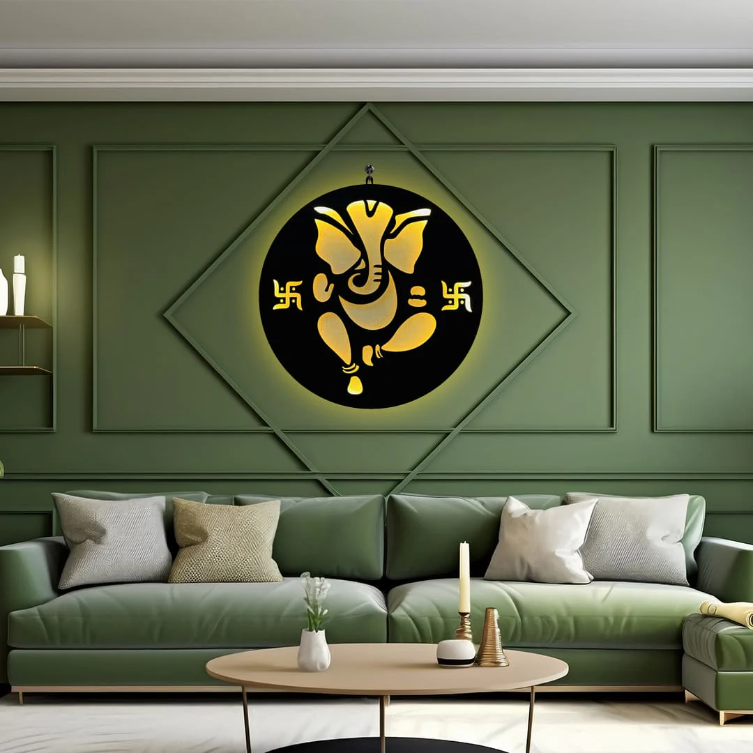 Dancing Ganesha with Swastik LED Wall Hanging for Wall Decor - Image 5