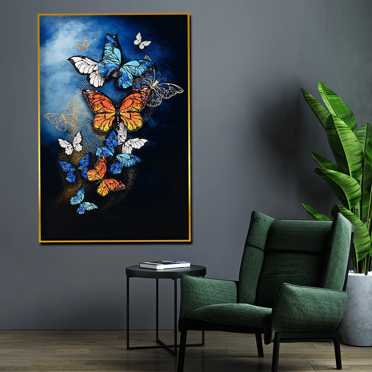 Dancing Wings Butterfly at Night Framed Crystal Glass Painting - Image 2