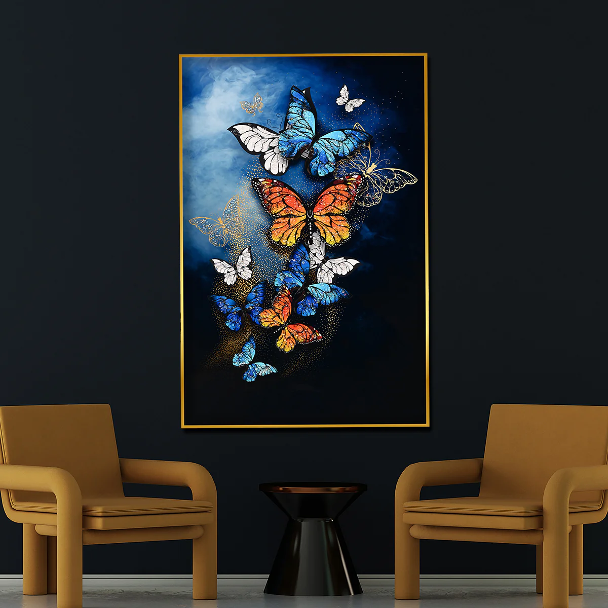 Dancing Wings Butterfly at Night Framed Crystal Glass Painting - Image 3