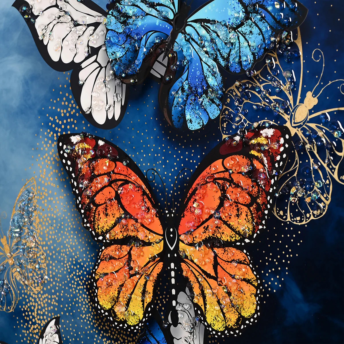 Dancing Wings Butterfly at Night Framed Crystal Glass Painting - Image 4