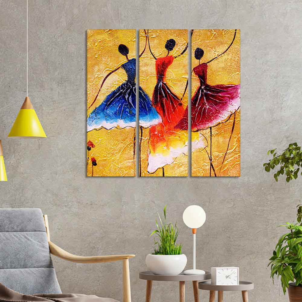 Dancing Women Warli Art Wall Painting Set of 3 Pieces - Image 2