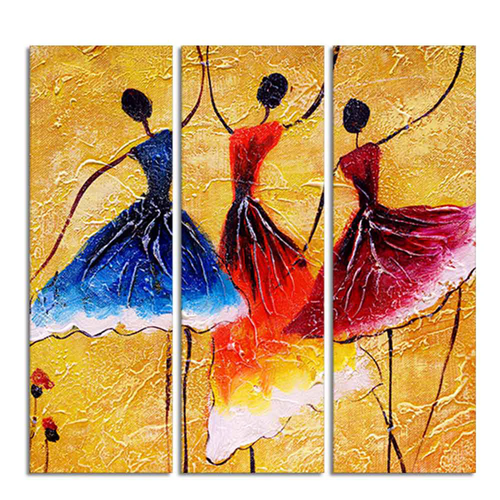 Dancing Women Warli Art Wall Painting Set of 3 Pieces - Image 4