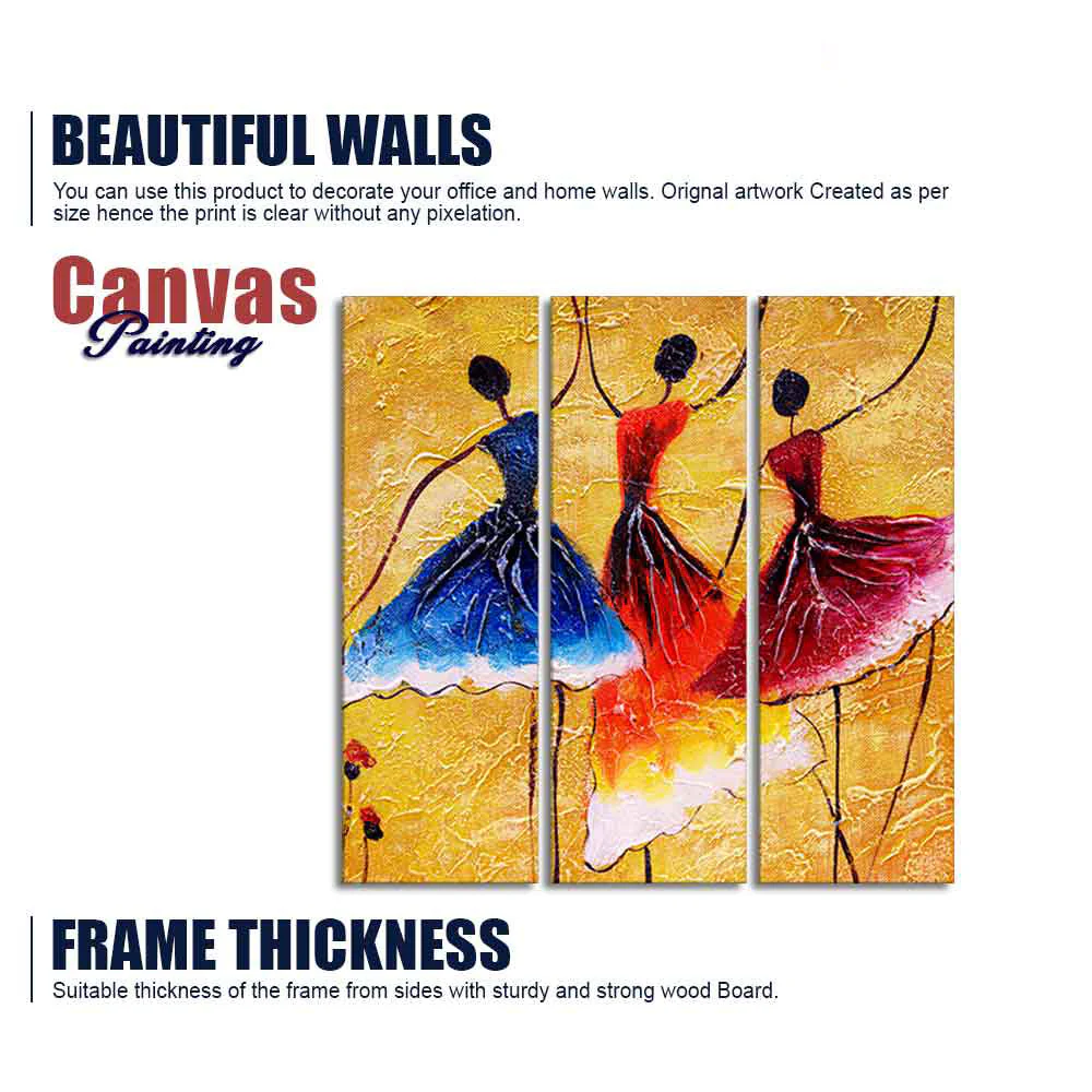 Dancing Women Warli Art Wall Painting Set of 3 Pieces - Image 6