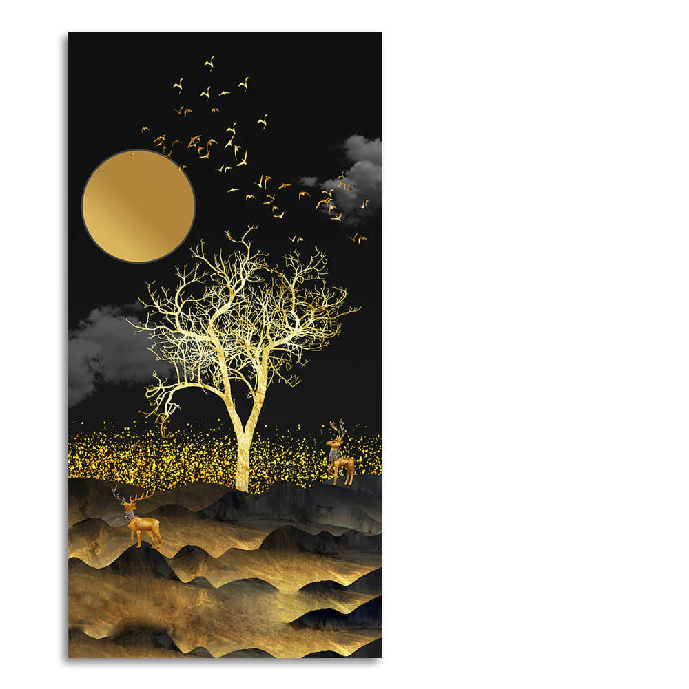 Dark Moon Light with Golden Birds Premium Canvas Wall Painting - Image 4