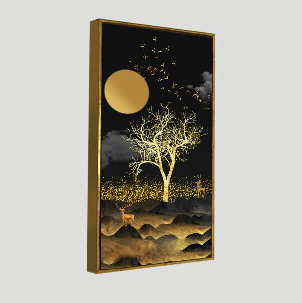 Dark Moon Light with Golden Birds Premium Canvas Wall Painting - Image 5