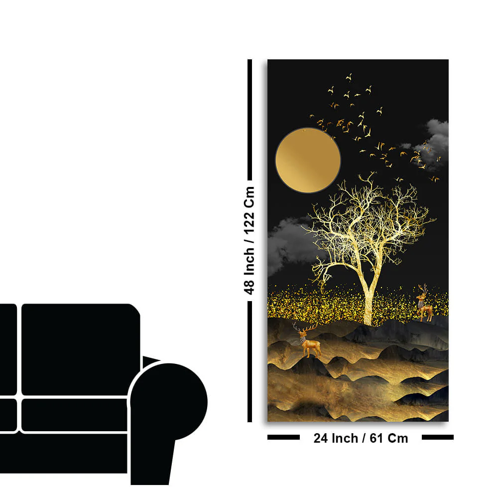 Dark Moon Light with Golden Birds Premium Canvas Wall Painting - Image 7