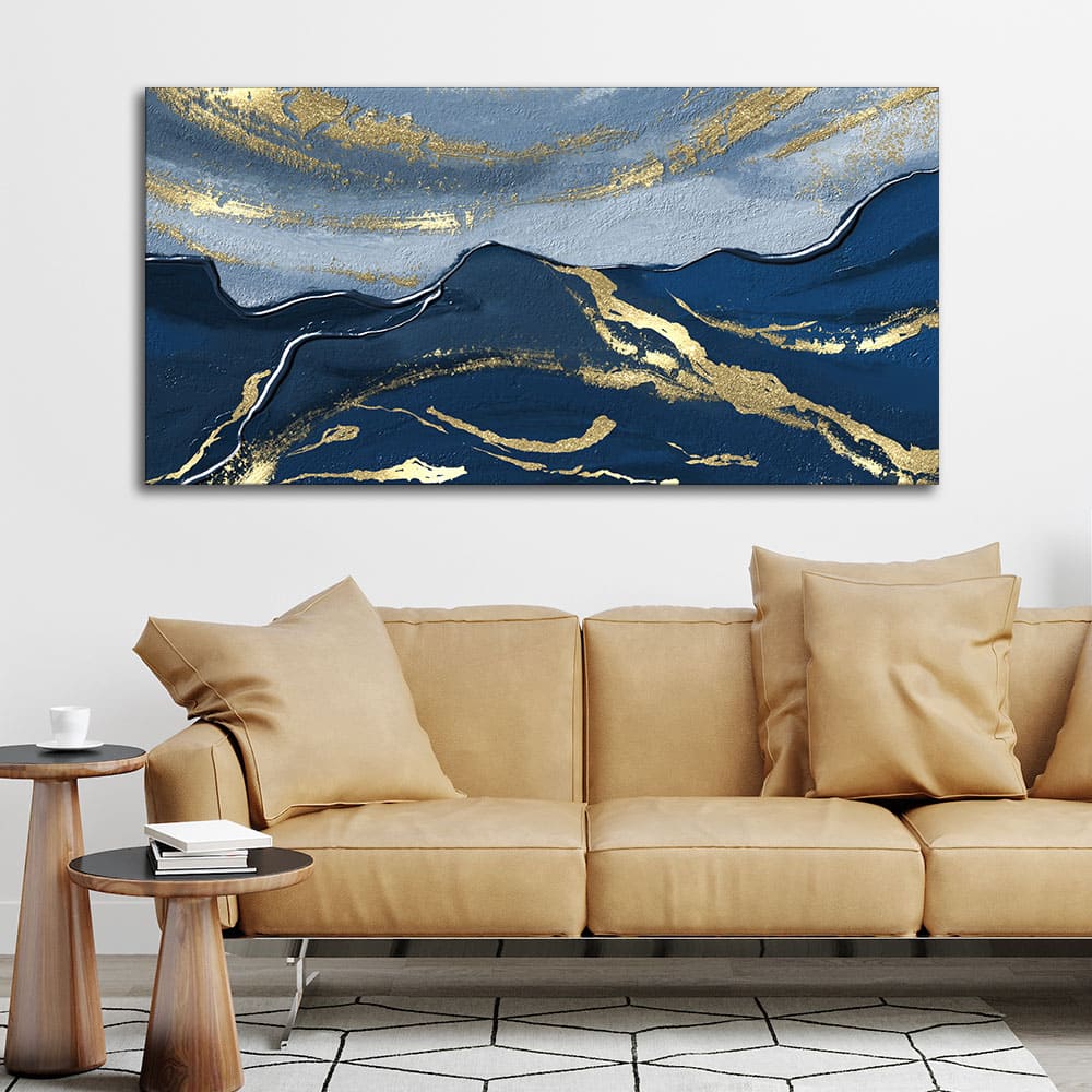 Dark Mountains and Golden Sky Premium Canvas Wall Painting - Image 2