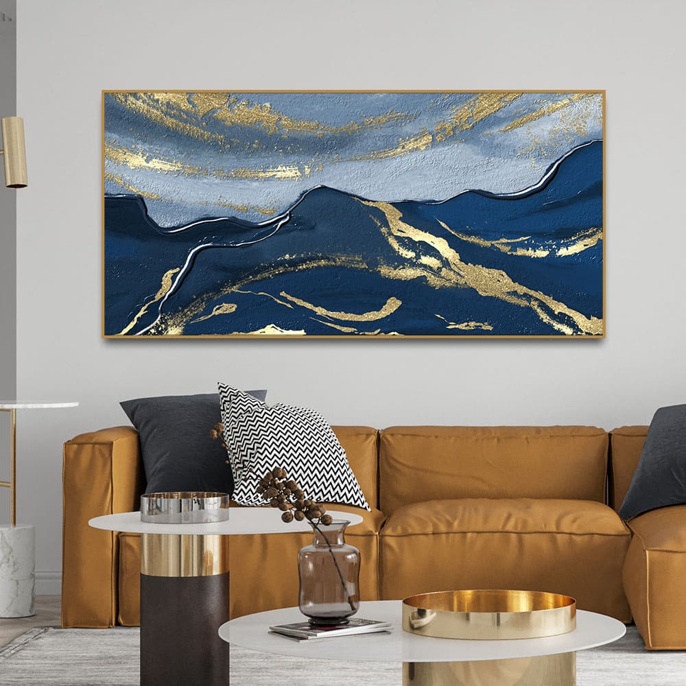 Dark Mountains and Golden Sky Premium Canvas Wall Painting - Image 3