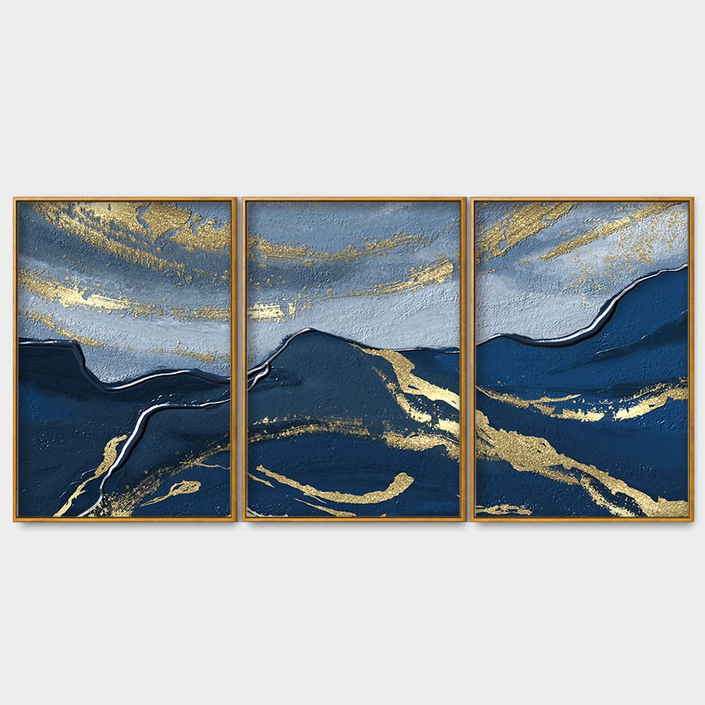 Dark Mountains and Golden Sky Premium Floating Canvas Wall Painting Set of Three - Image 4