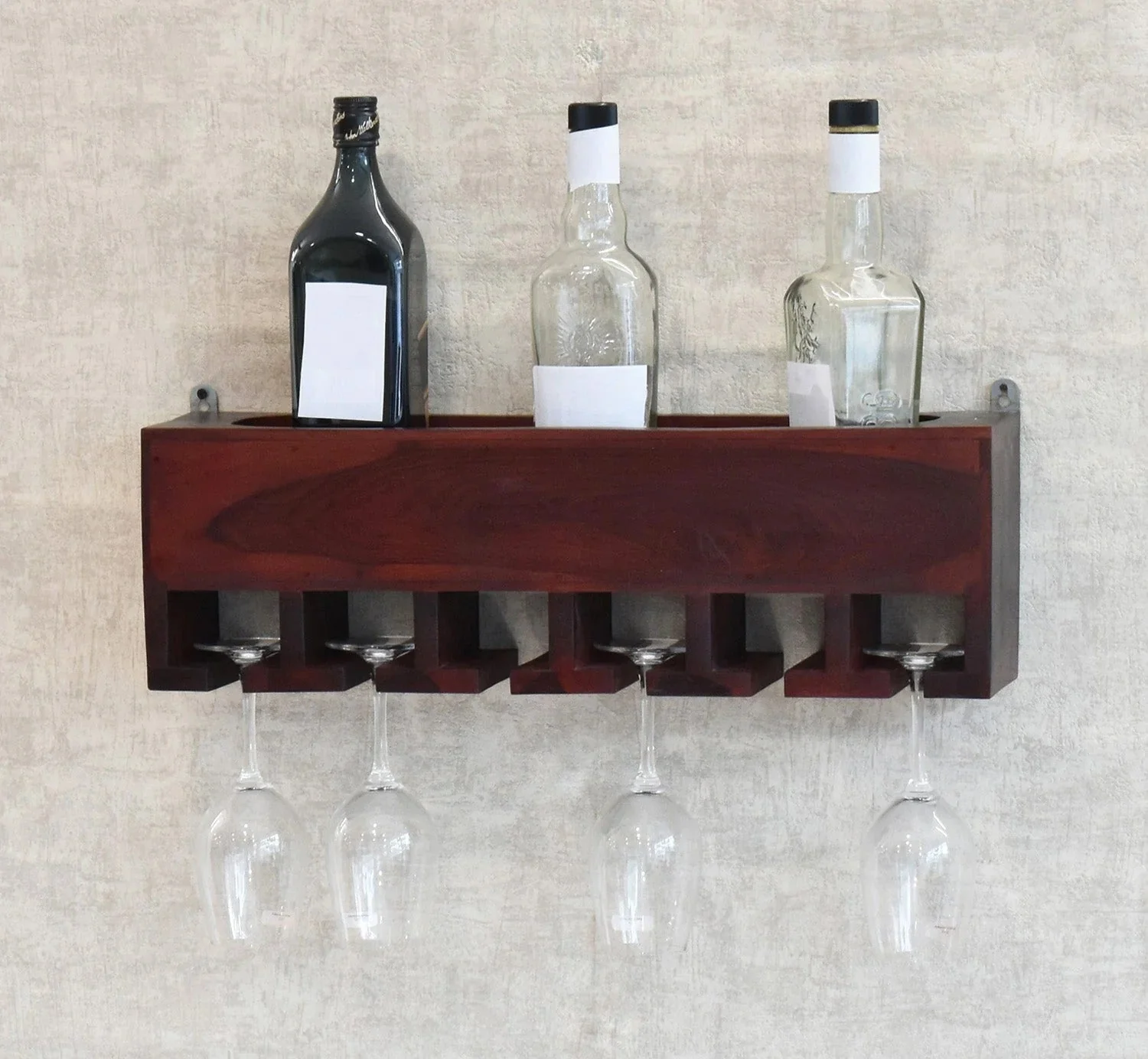 Dark Red Mahagony Wood Wall Mounted Mini Bar Shelf - Image 4