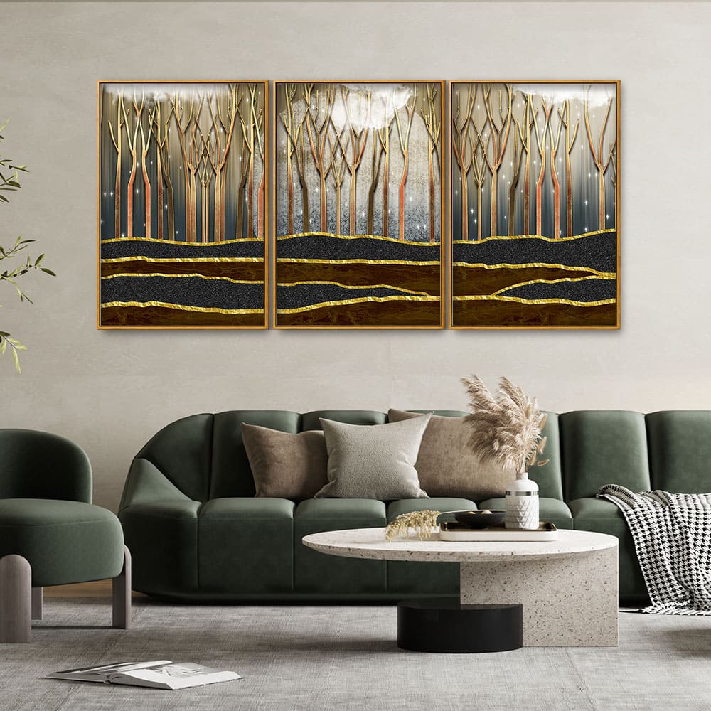 Dead Forest Modern Abstract Art Floating Canvas Wall Painting Set of Three - Image 2