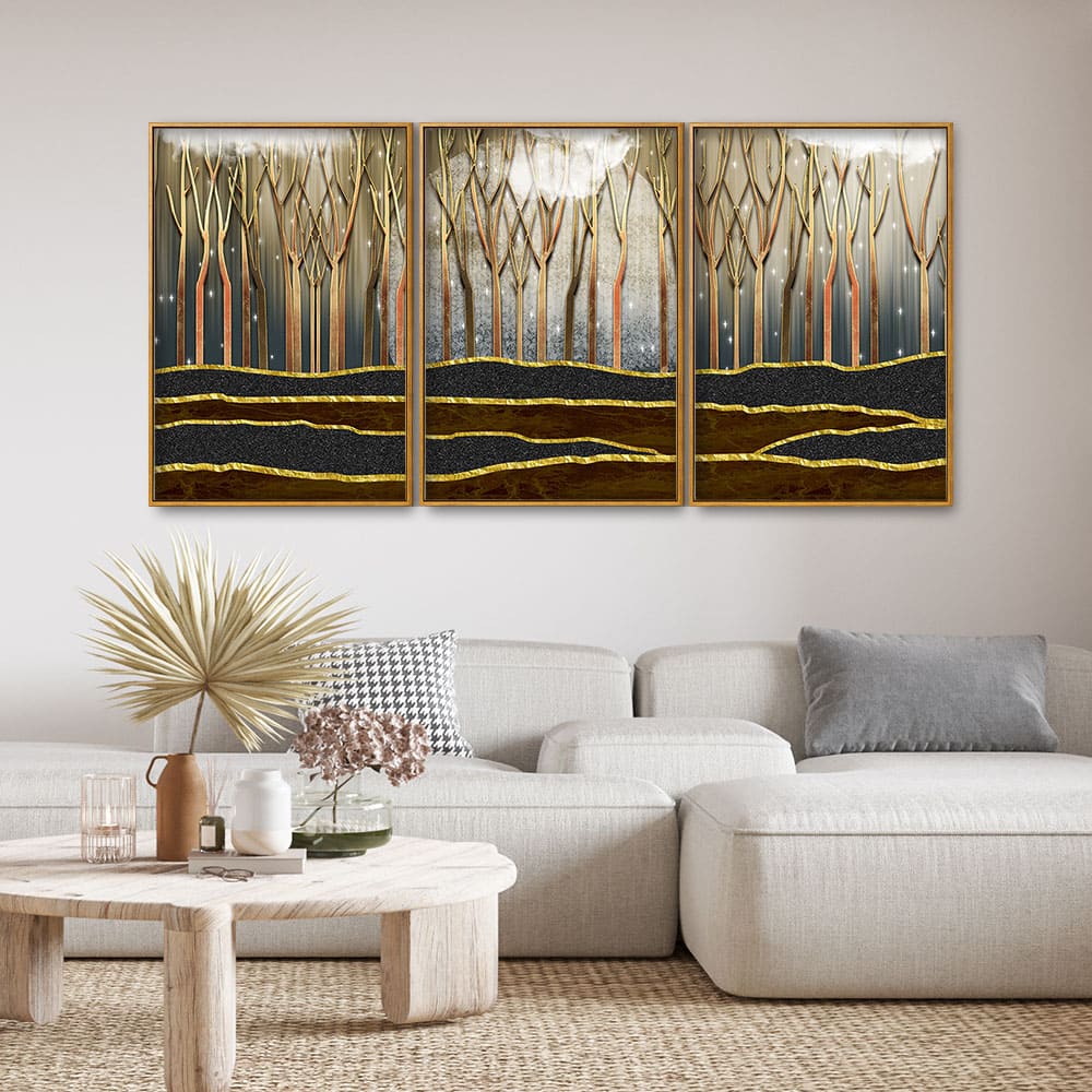 Dead Forest Modern Abstract Art Floating Canvas Wall Painting Set of Three - Image 3