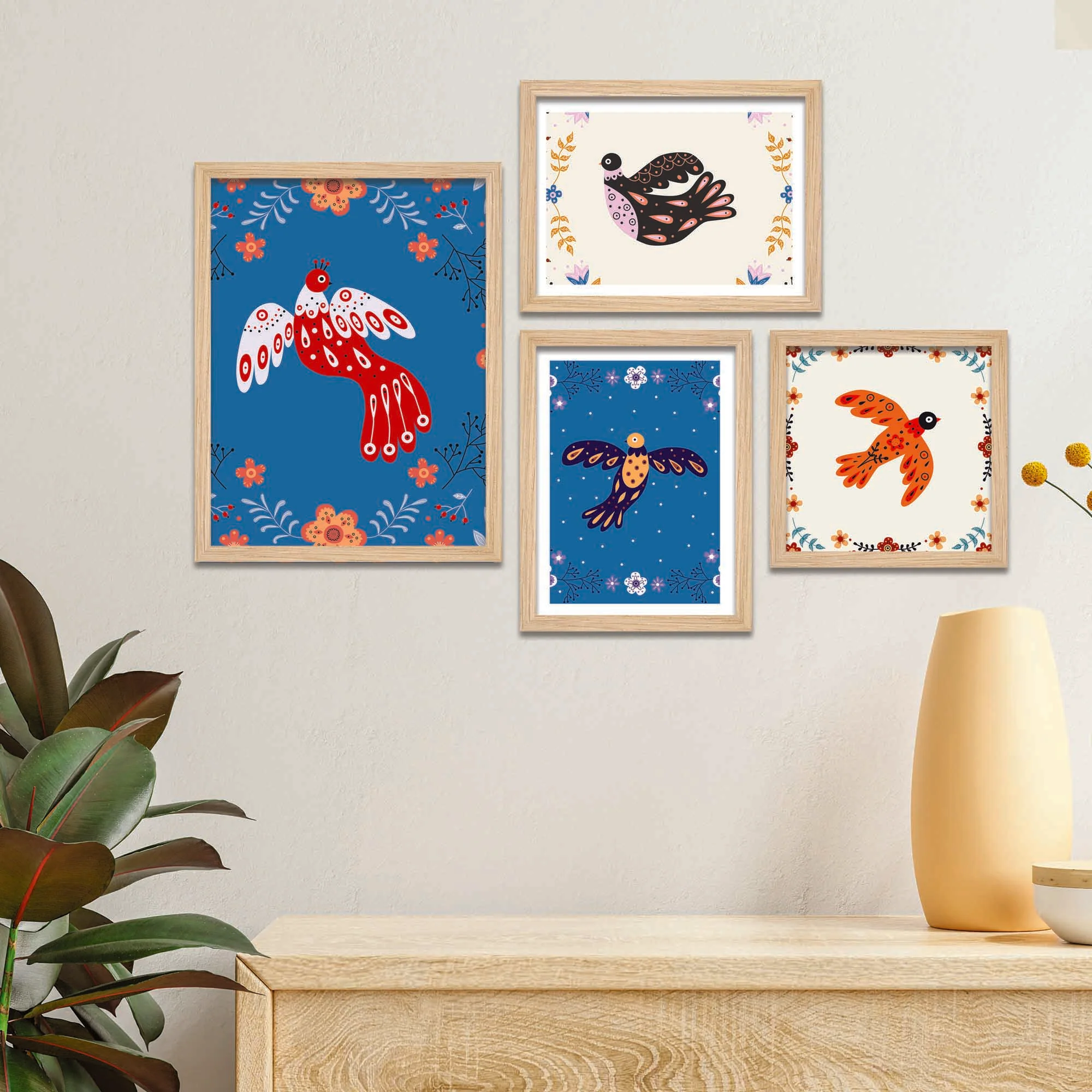 Decorative Art Bird Wall Frame Set of Four - Image 2