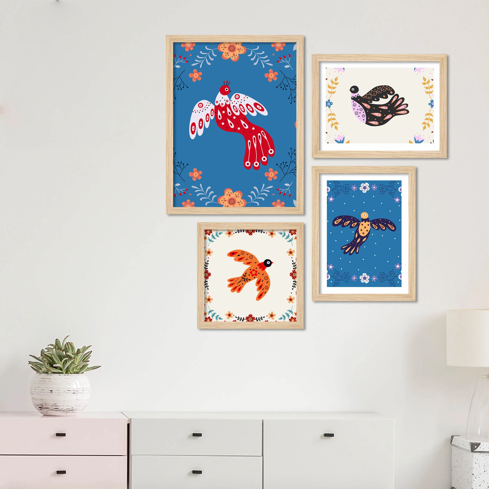 Decorative Art Bird Wall Frame Set of Four - Image 3