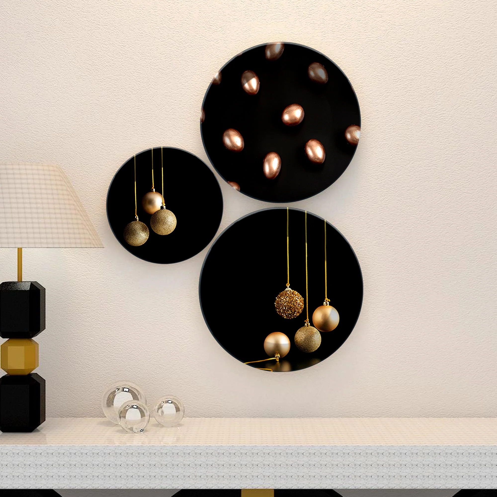 Decorative Christmas Balls Wall Plates Painting Set of Three - Image 3