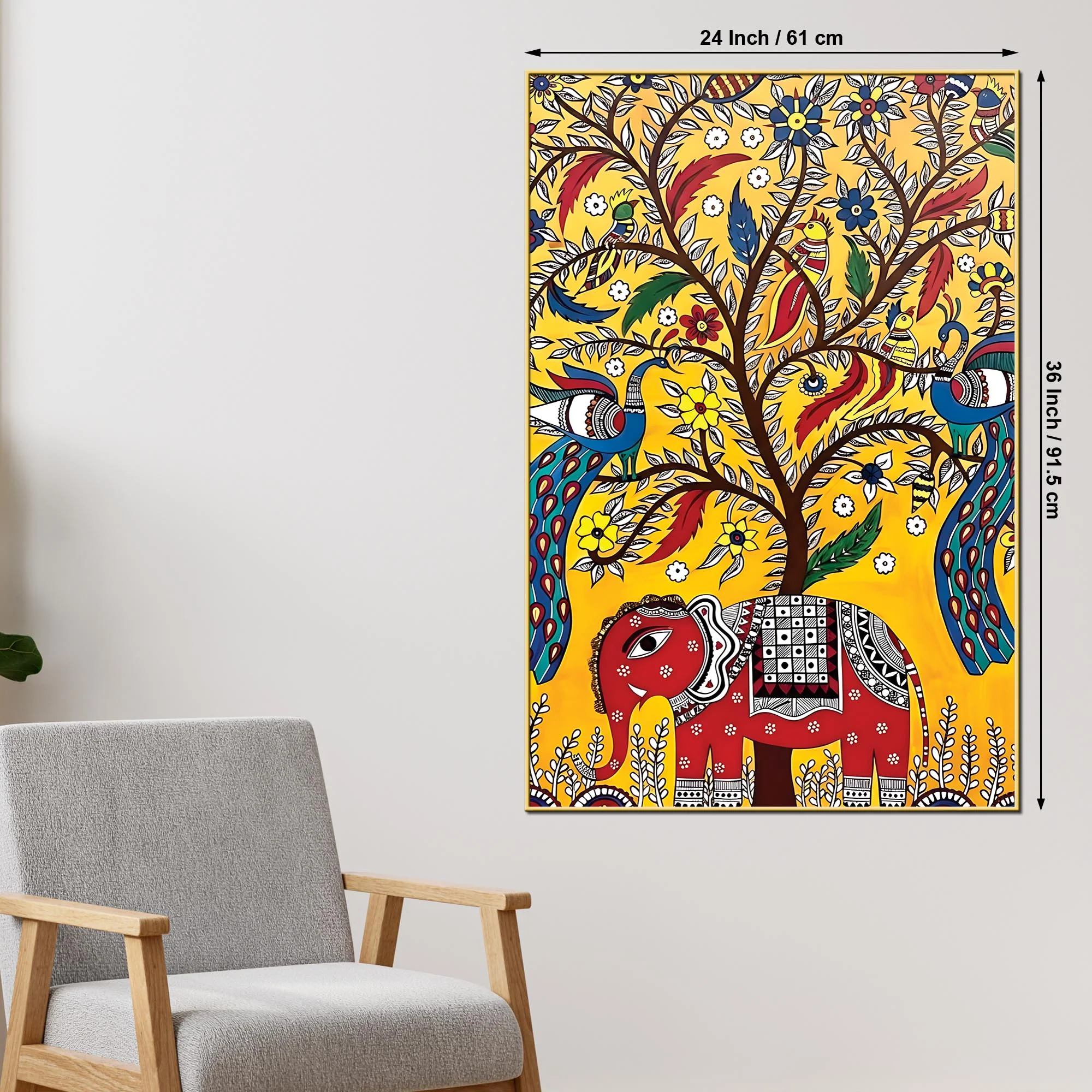 Decorative Elephant & Birds Art Canvas Wall Painting | Traditional Indian Wall Art - Image 5