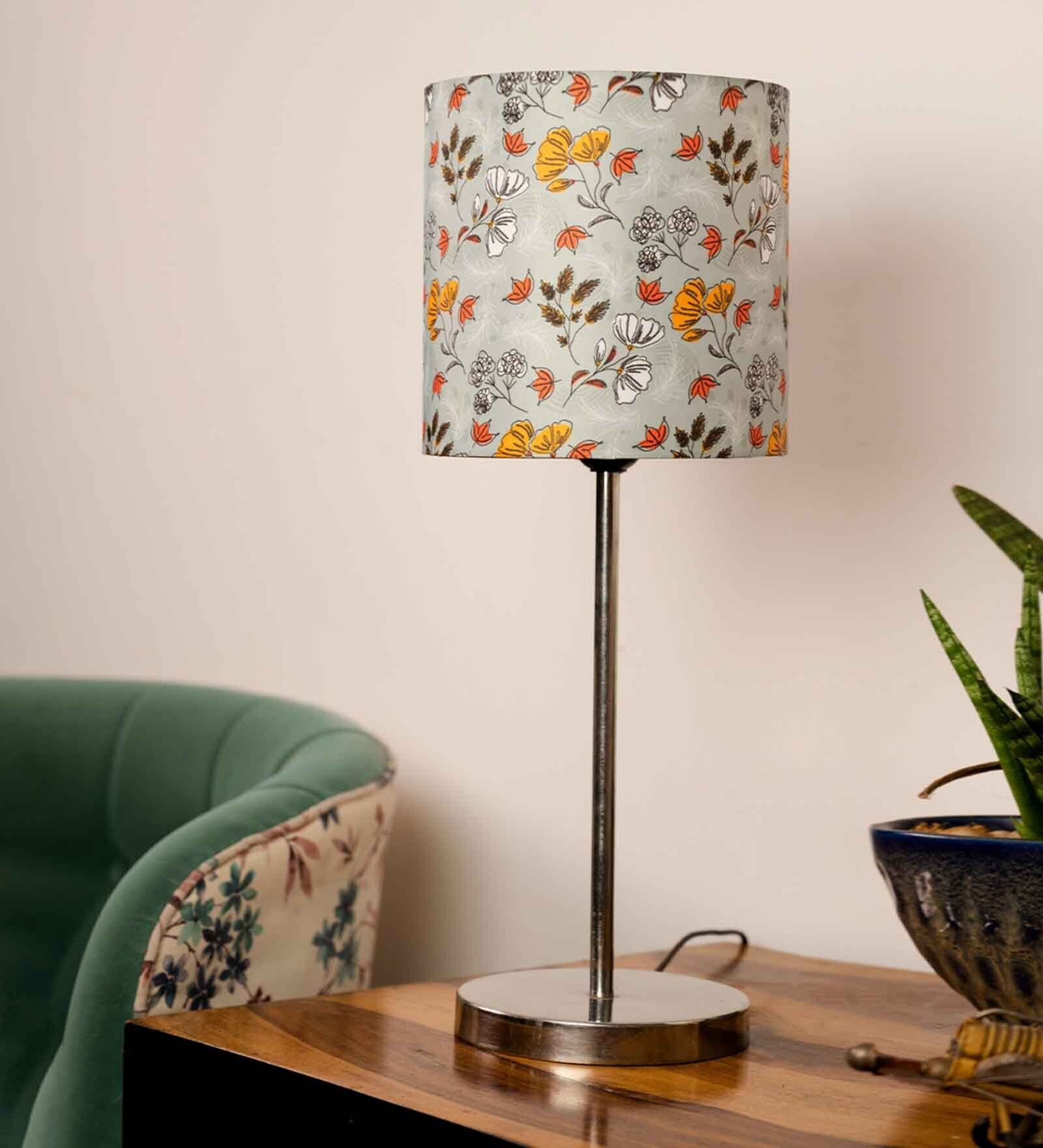 Decorative Flower Pattern Table Lamp with Silver Finish Base - Image 2