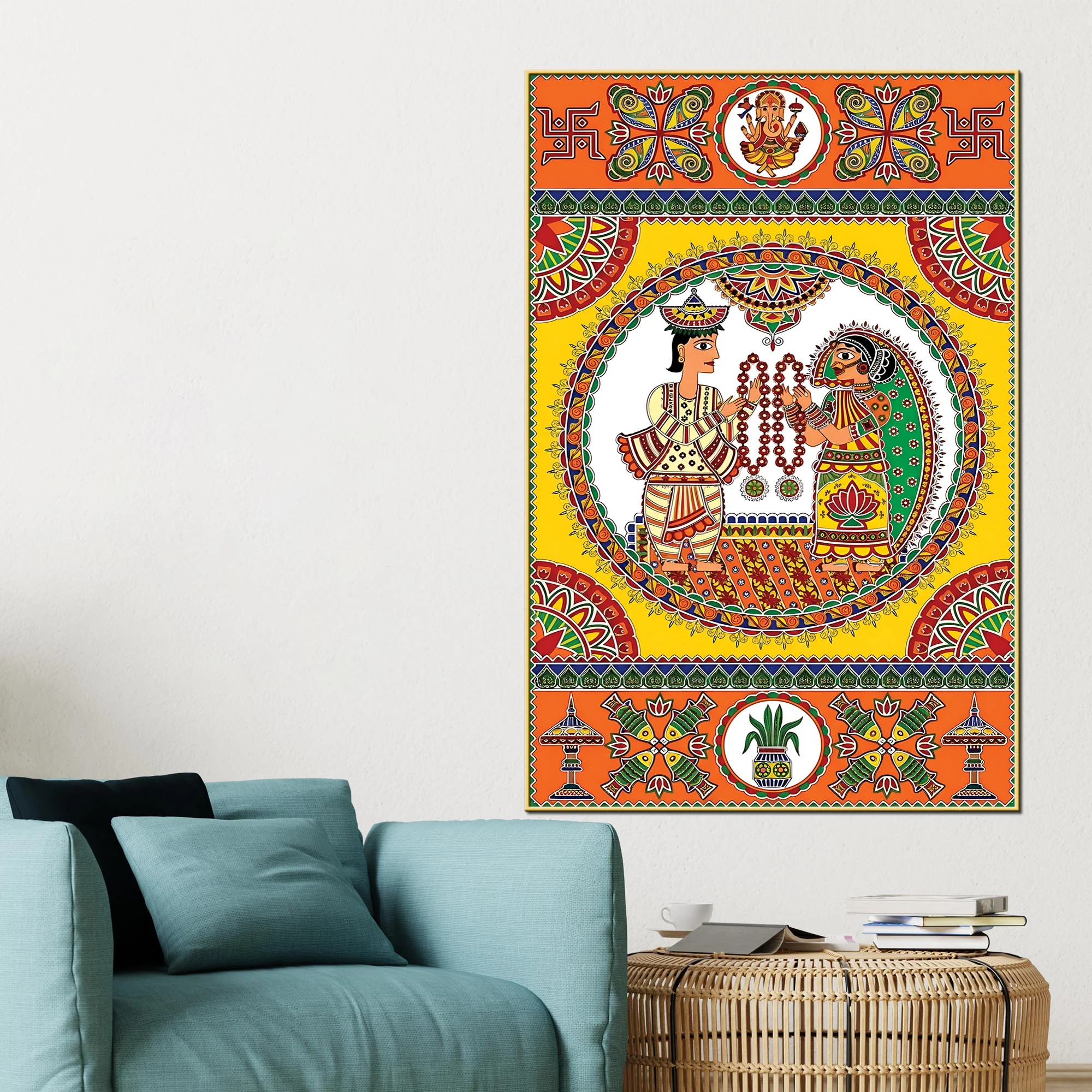 Decorative Indian Marriage Canvas Painting | Ethnic Home Wall Art - Image 2
