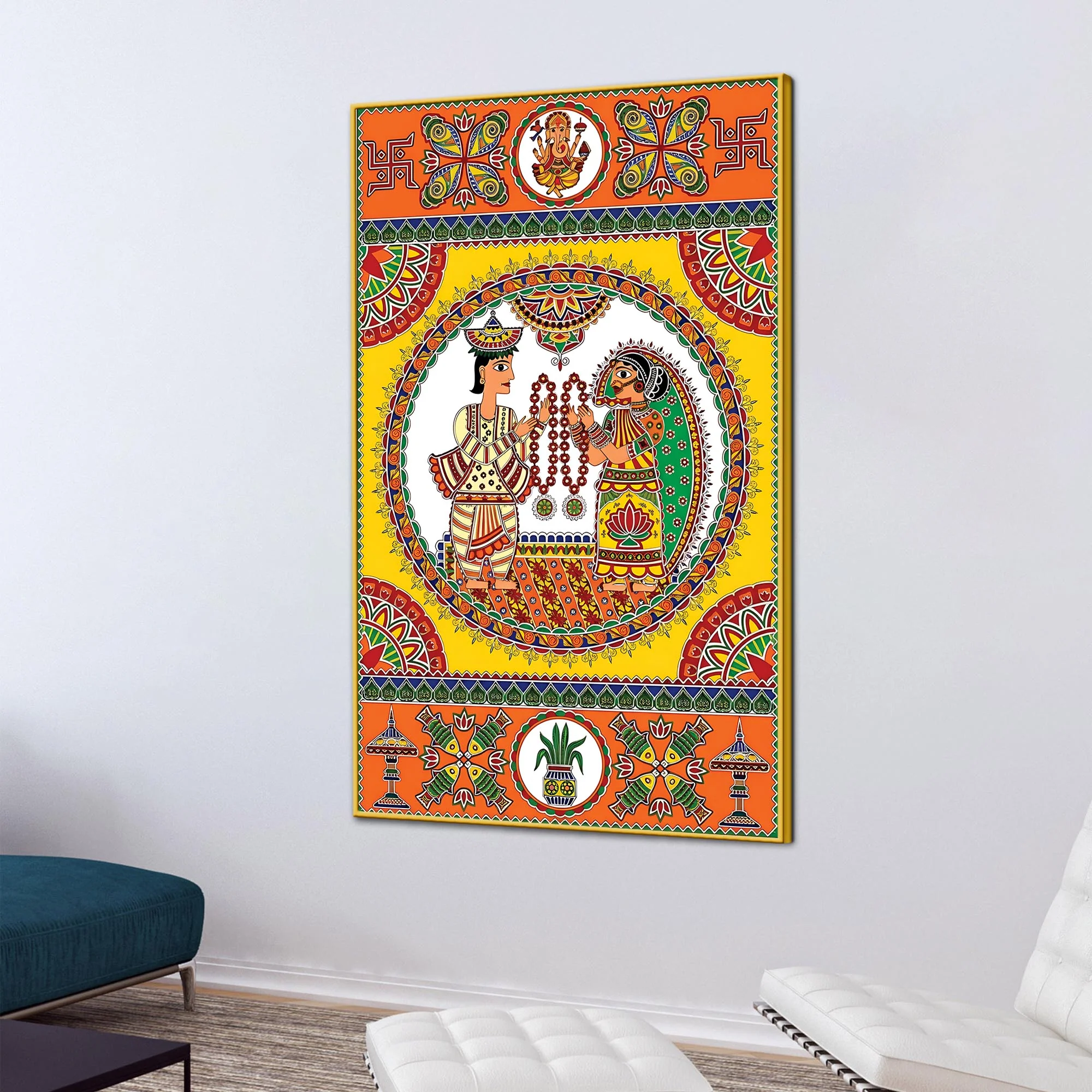 Decorative Indian Marriage Canvas Painting | Ethnic Home Wall Art - Image 3