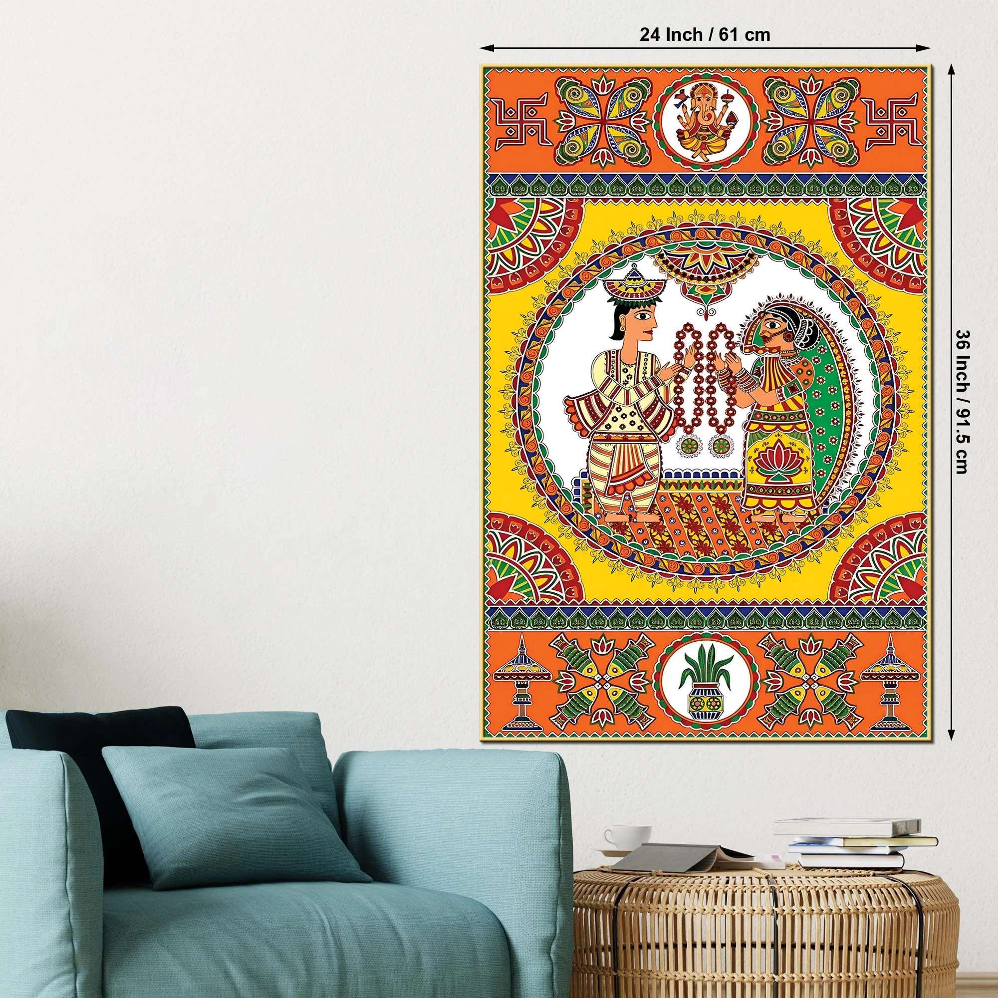 Decorative Indian Marriage Canvas Painting | Ethnic Home Wall Art - Image 5
