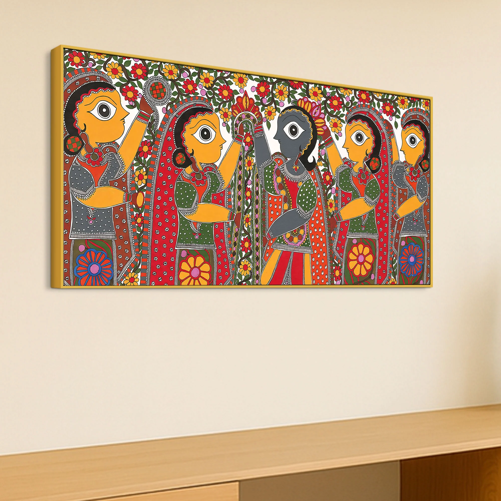 Decorative Indian Village Marriage Canvas Wall Painting - Image 5