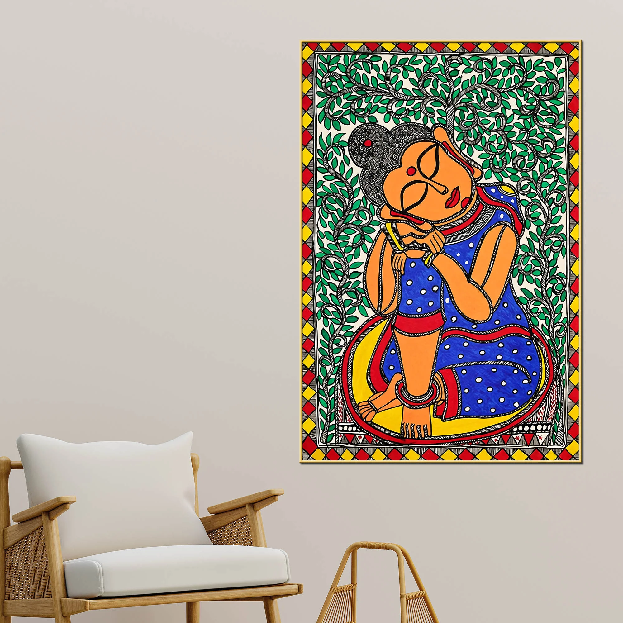 Decorative Madhubani Buddha Peace Canvas Painting