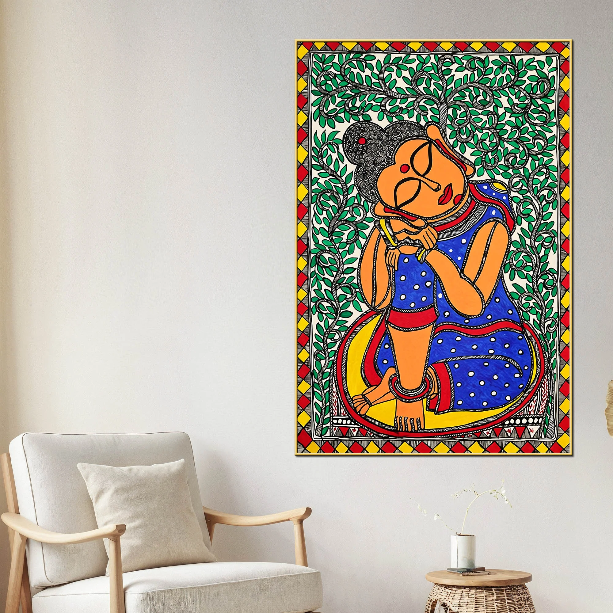Decorative Madhubani Buddha Peace Canvas Painting - Image 2