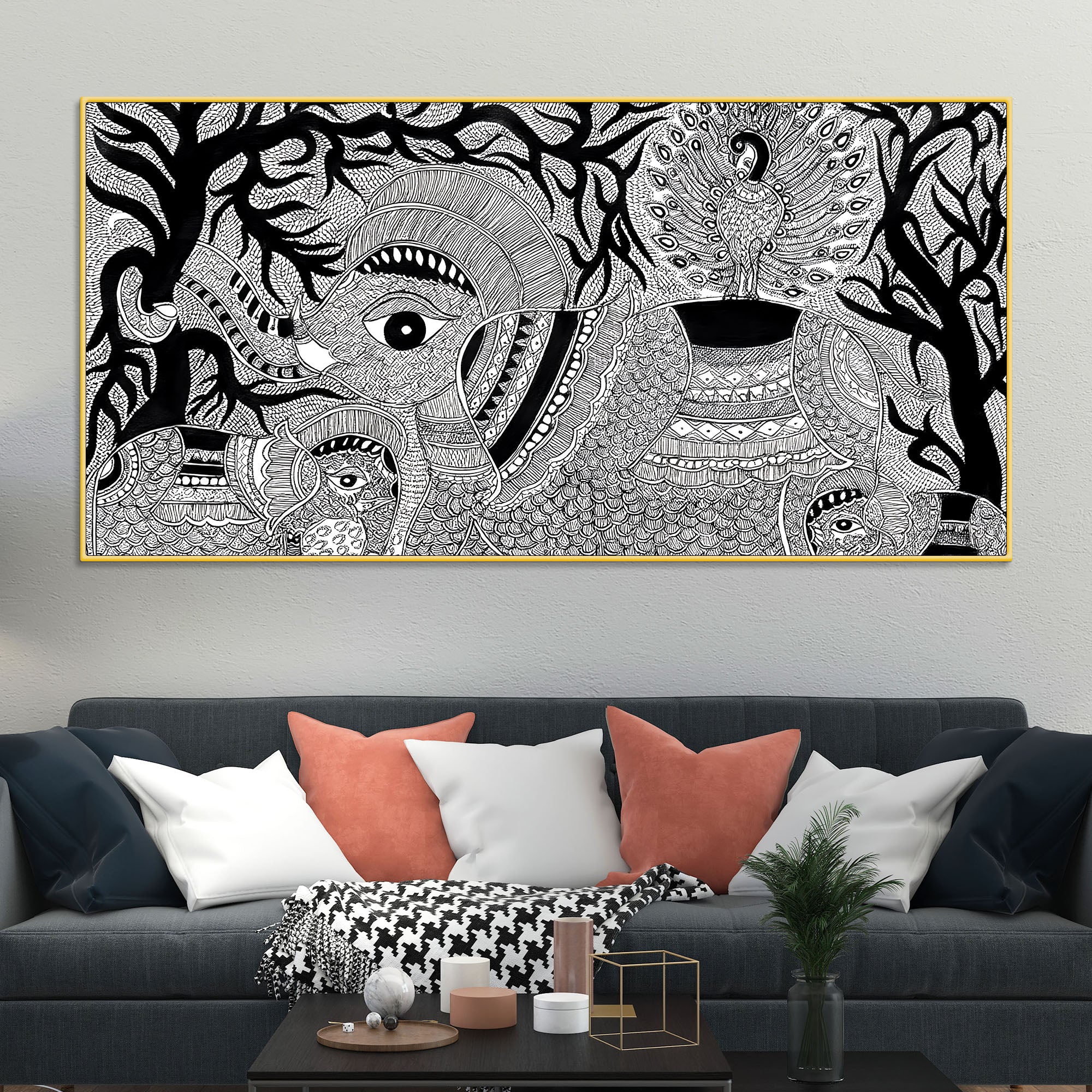 Decorative Madhubani Elephant Canvas Wall Painting - Image 2