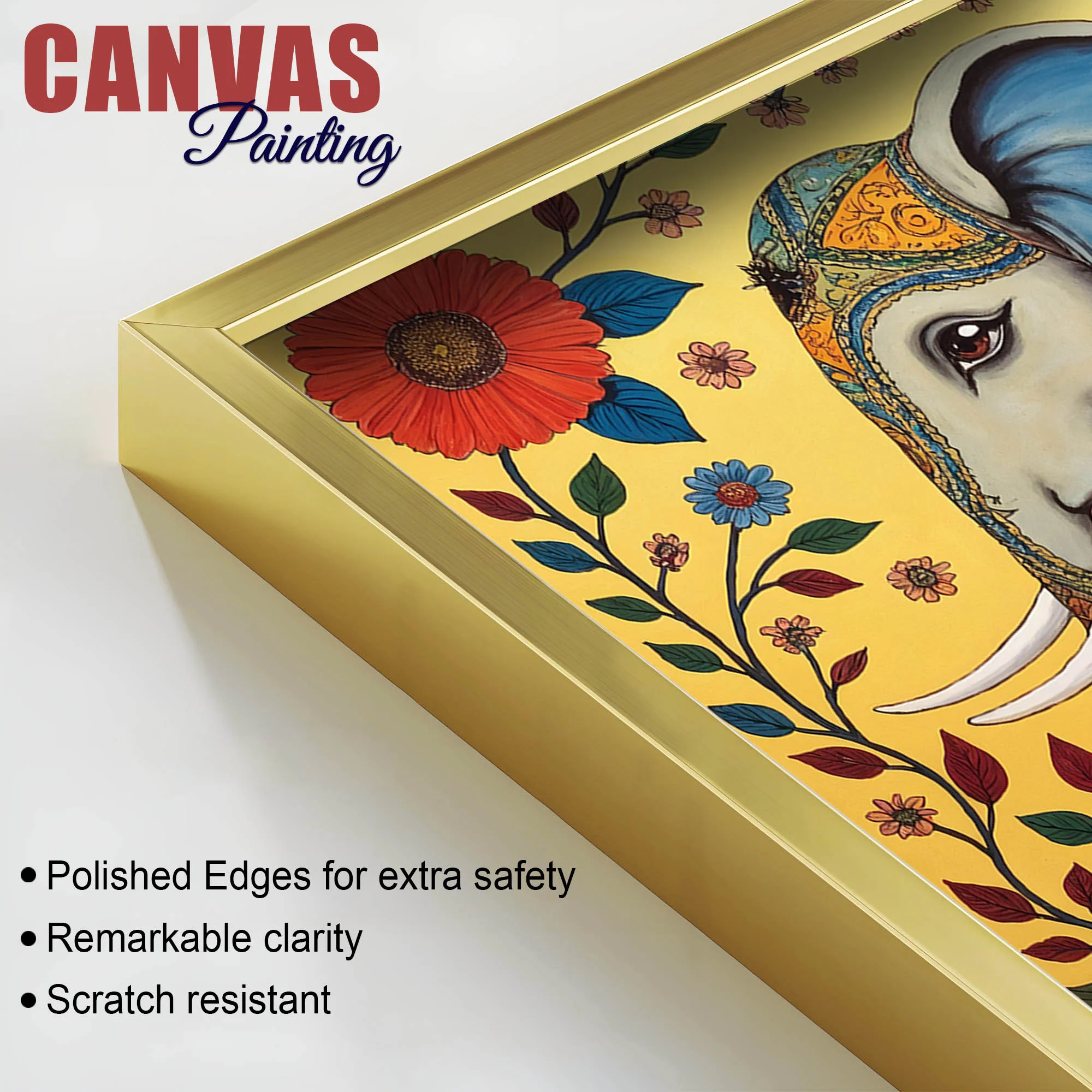 Decorative Madhubani Elephant Floral Canvas Wall Painting - Image 6