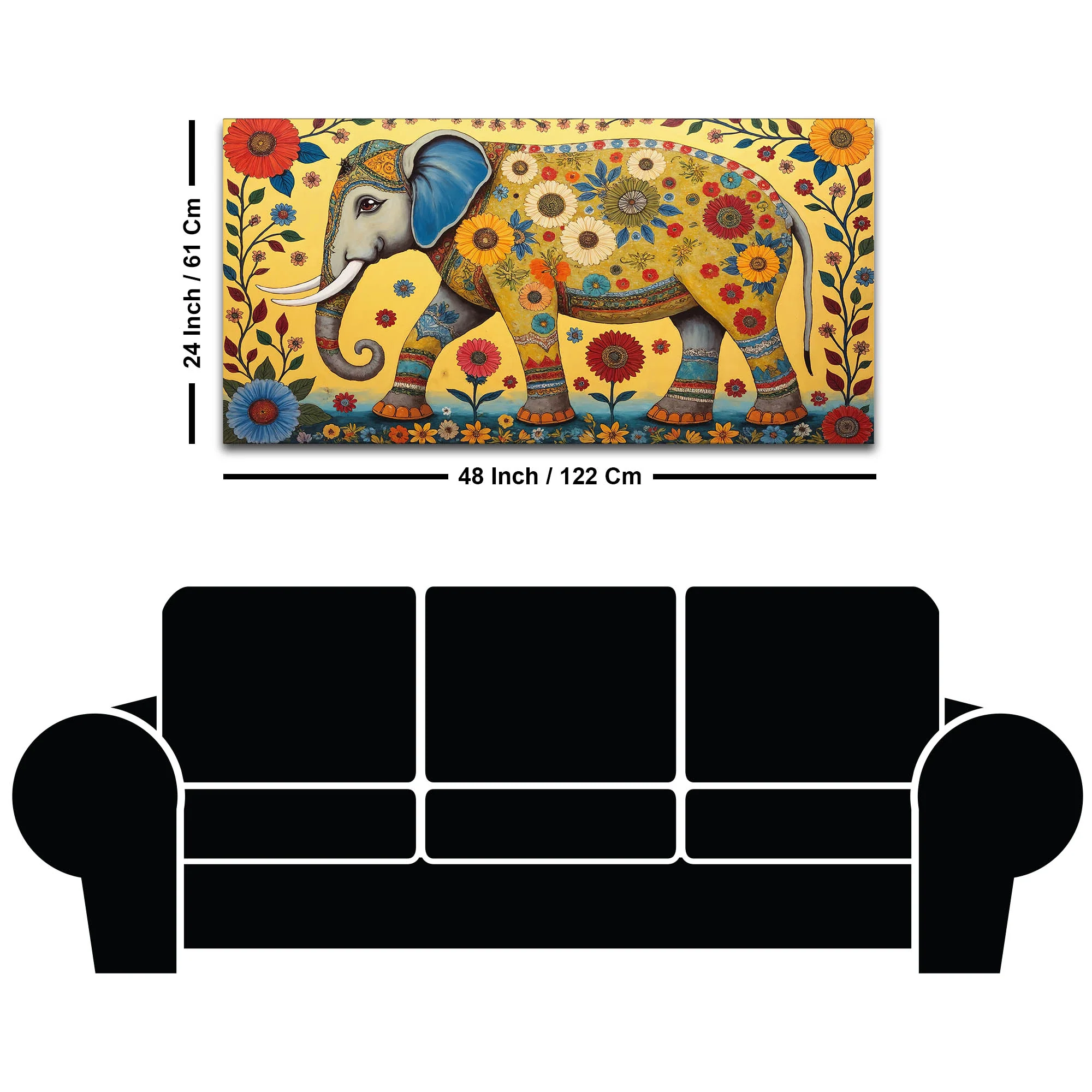 Decorative Madhubani Elephant Floral Canvas Wall Painting - Image 8