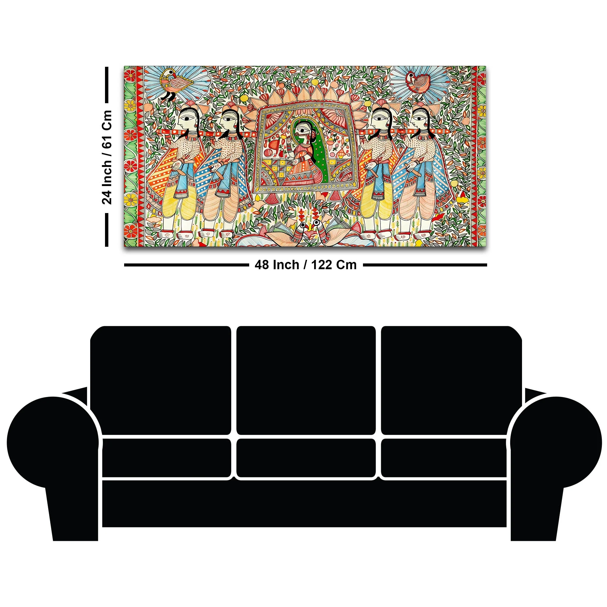 Decorative Madhubani Wedding Scene Canvas Wall Painting - Image 8