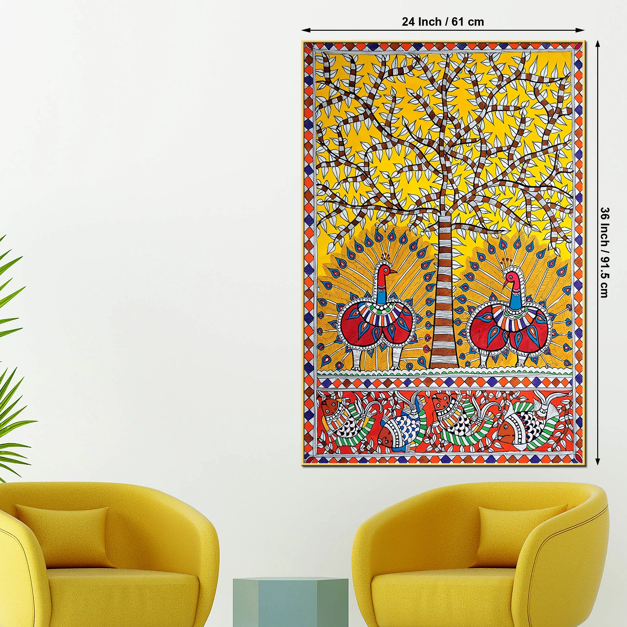 Decorative Peacock Canvas Painting Madhubani Wall Art for Home - Image 5