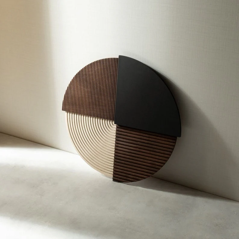 Decorative Round Panel with Carved Wood and Matte Black Finish - Image 2