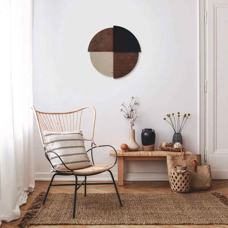 Decorative Round Panel with Carved Wood and Matte Black Finish - Image 3