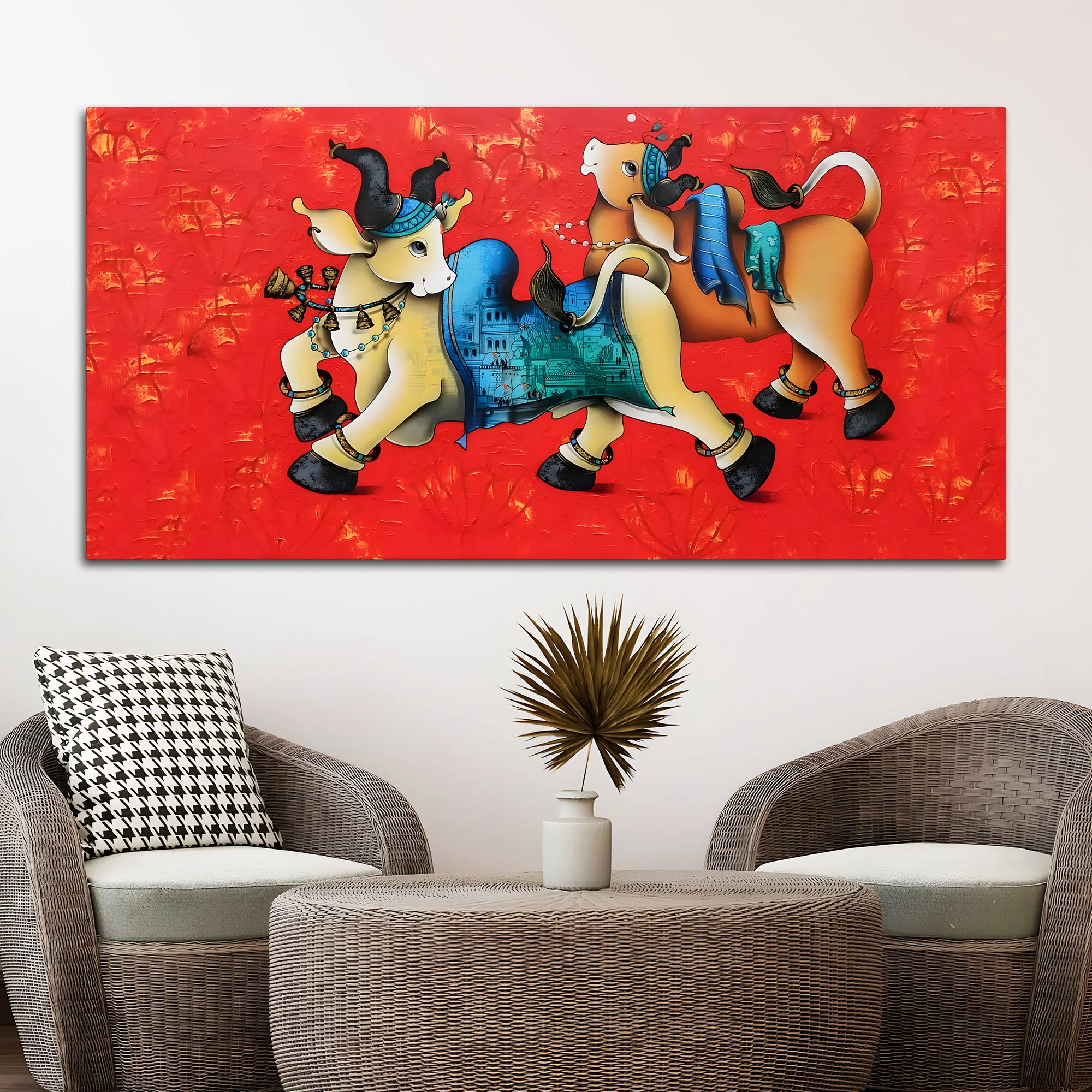 Decorative Sacred Cow Canvas Painting – Modern Indian Art - Image 3