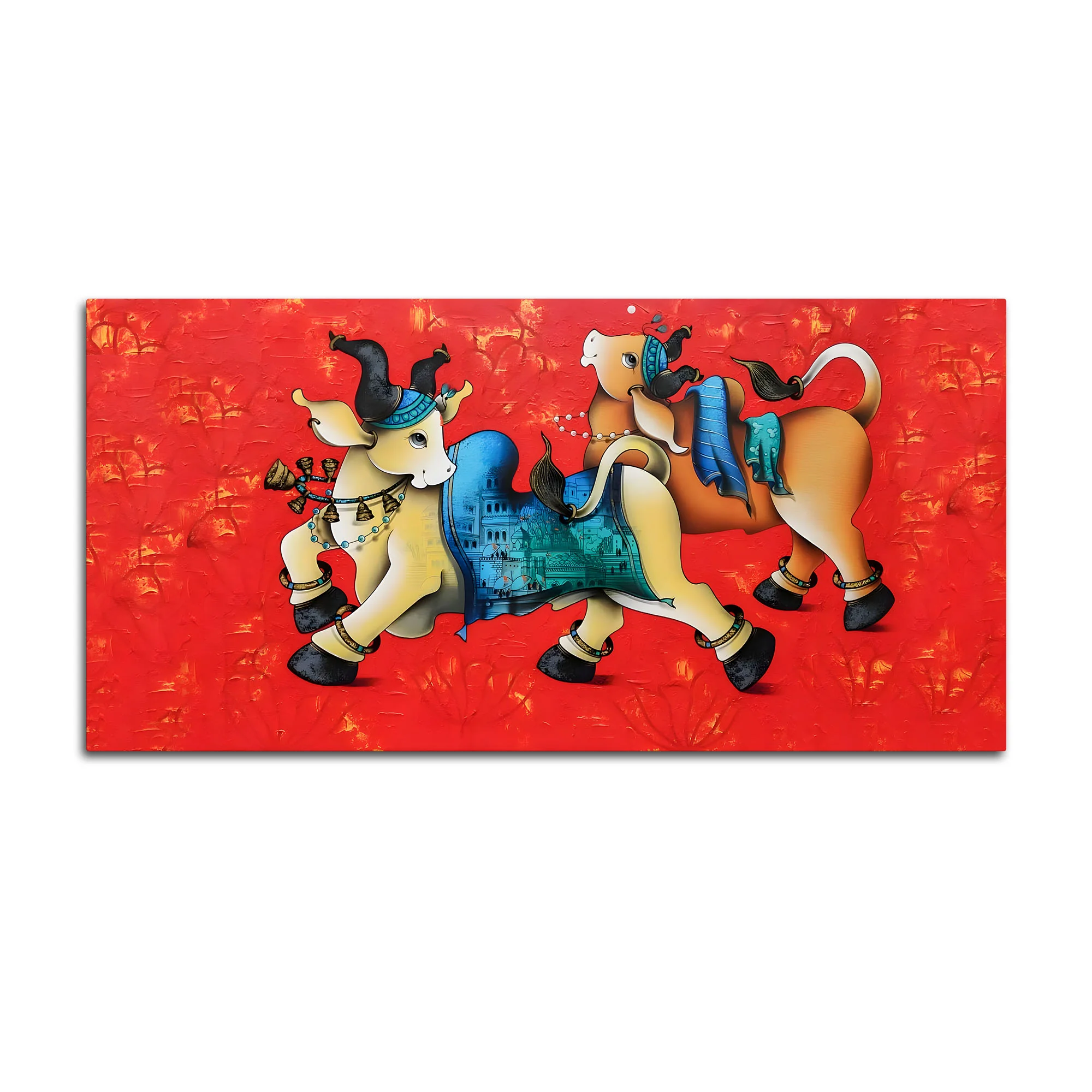 Decorative Sacred Cow Canvas Painting – Modern Indian Art - Image 4