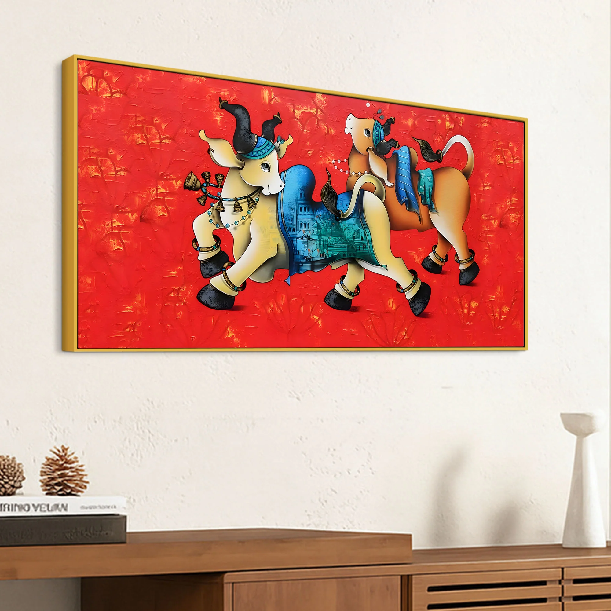 Decorative Sacred Cow Canvas Painting – Modern Indian Art - Image 5