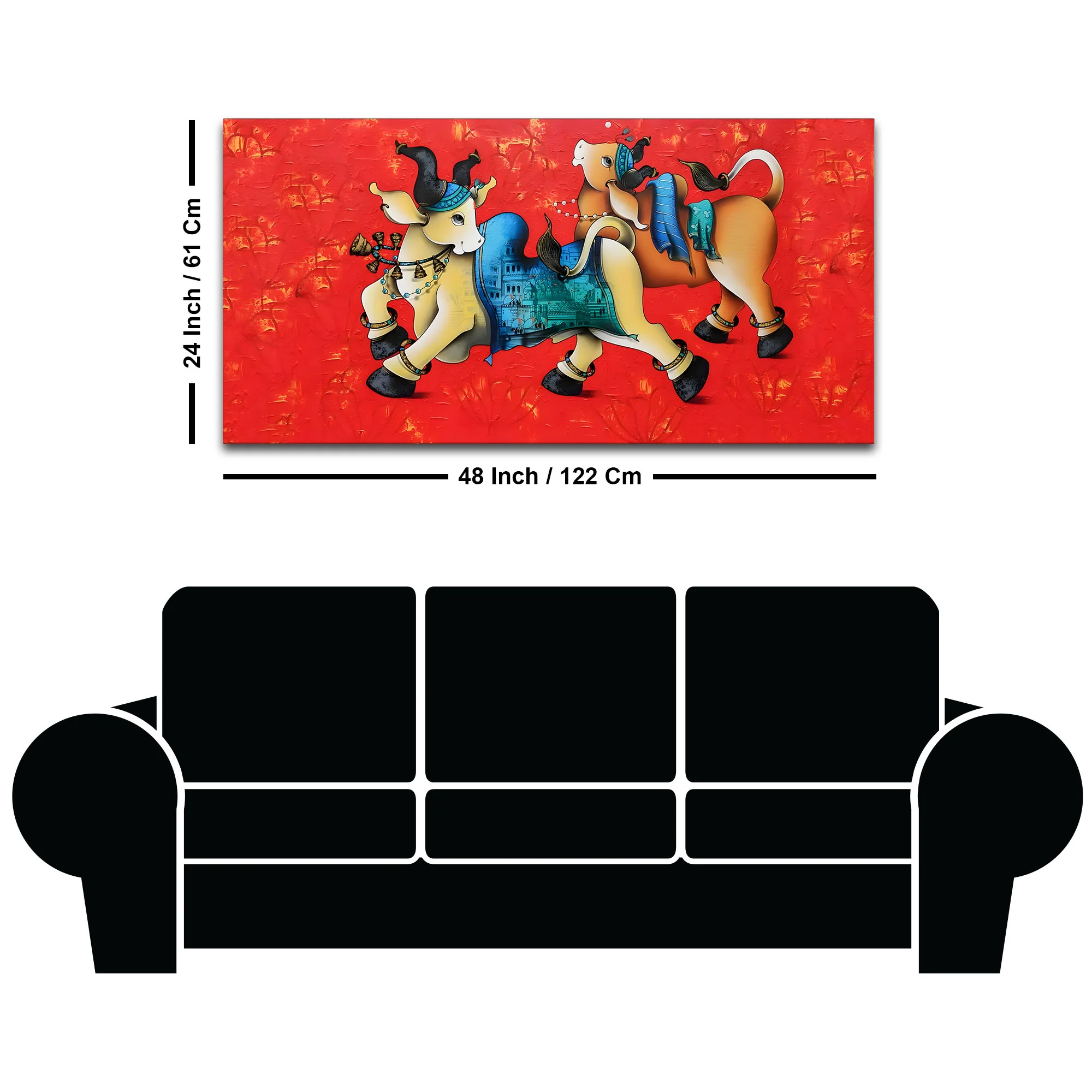 Decorative Sacred Cow Canvas Painting – Modern Indian Art - Image 8