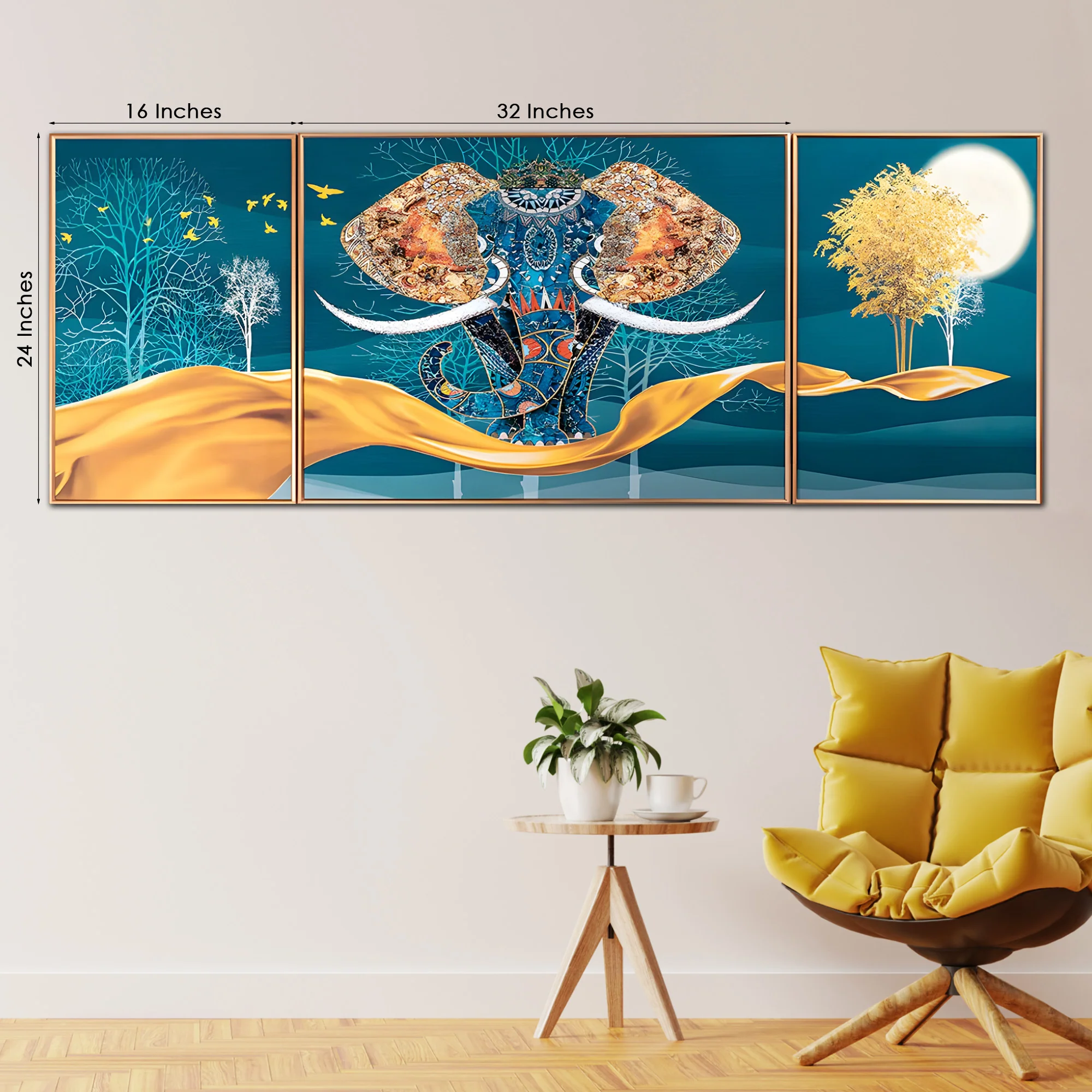 Decorative Udaipur Elephant Crystal Glass Painting Set of 3 - Image 3