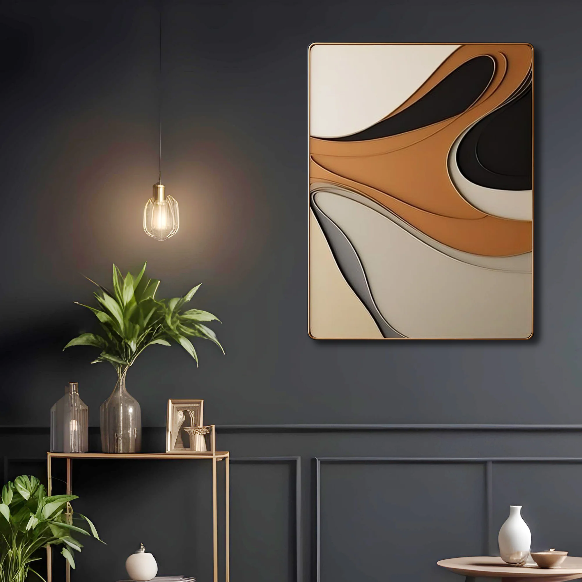 Decorative Wall Art with Carved Flowing Shapes in Monochrome Hues - Image 2
