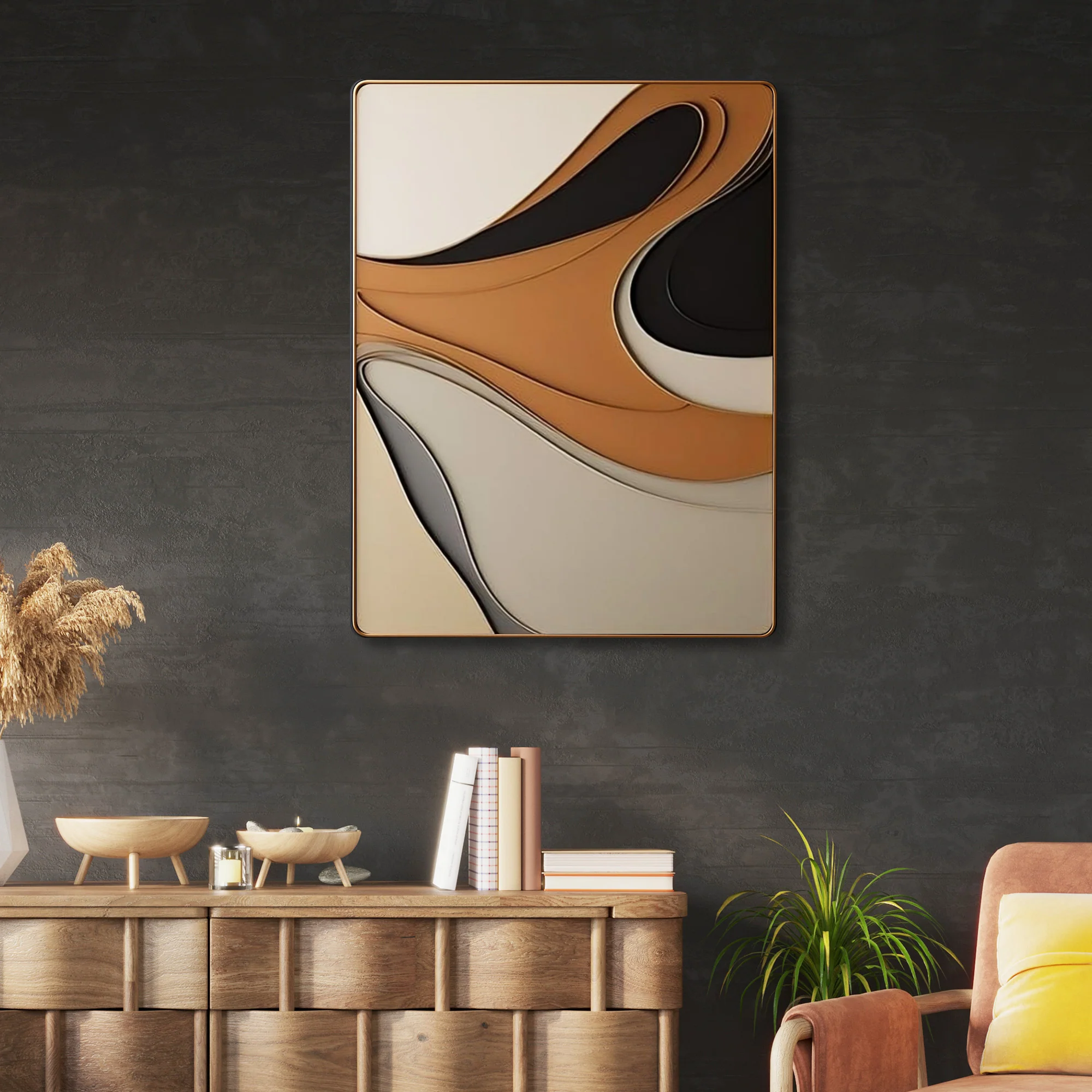 Decorative Wall Art with Carved Flowing Shapes in Monochrome Hues - Image 3